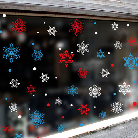 Autocollant électrostatique flocon de neige de noël | Blanc, rouge, bleu, décoration murale pour fenêtre en verre, autocollant de nouvel an, papier peint pour autocollants de maison ► Photo 1/6