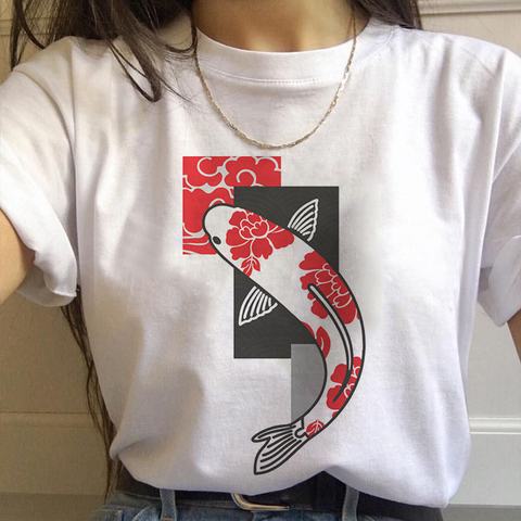 T-shirt femme blanc, estival et à la mode, Harajuku, avec image de poisson Koi imprimé, 2022 ► Photo 1/6