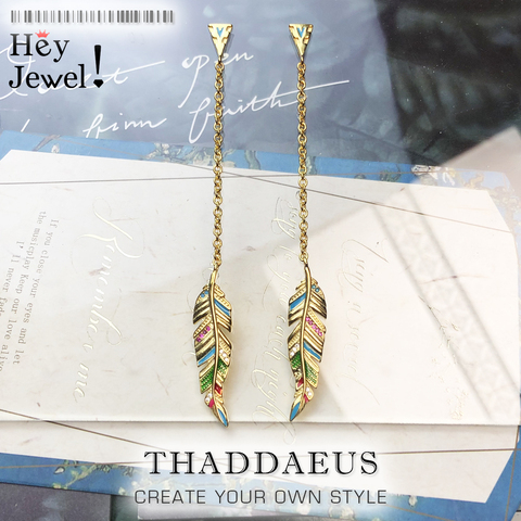 Boucles d'oreilles colorées en plumes pour femmes, bijoux fins, Joie de Vivre, en argent Sterling 2022, tout nouveau cadeau d'été 925 ► Photo 1/6