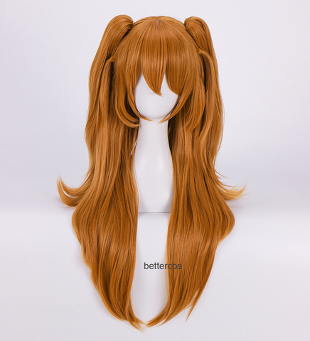 EVA Asuka Langley Soryu Cosplay perruques longue Orange avec 2 pinces à queue de cheval résistant à la chaleur synthétique cheveux perruque + perruque ► Photo 1/5