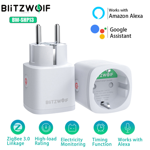 BlitzWolf prise ue Zigbee prise de courant intelligente moniteur d'électricité minuterie de contrôle à distance electrical outlet fonctionne avec Alexa Google Home maison intelligente livraison rapide france ► Photo 1/6