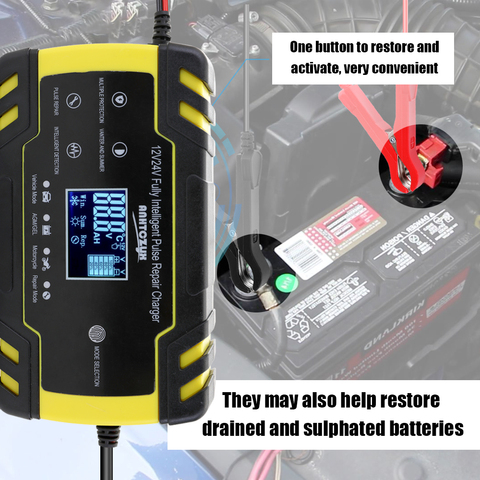 Chargeur de batterie de voiture entièrement automatique, 12V/24V, 8a, affichage numérique LCD, puissance de réparation d'impulsion, humide, sec, au plomb, acide ► Photo 1/6