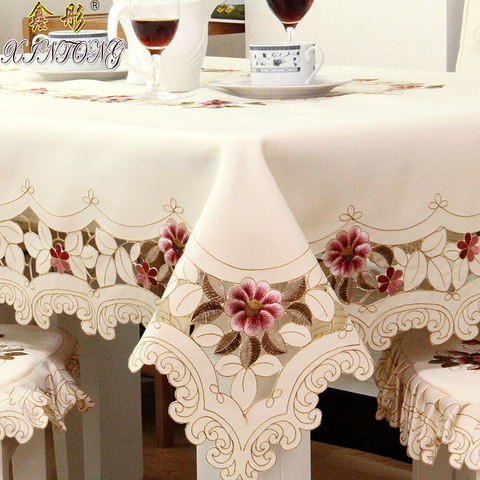 Nappe ronde brodée de luxe table à manger table couverture nappe de mariage épaissir rose fleur chaise couverture HM218 ► Photo 1/6