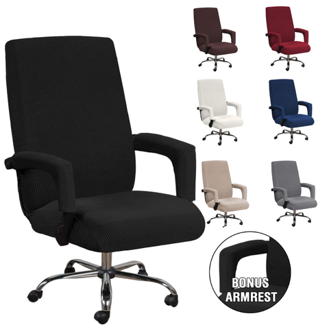 3 pièces housse de chaise universelle avec 2 accoudoirs housse de chaise d'ordinateur de bureau 100% polyester fibre élastique lavable amovible ► Photo 1/6