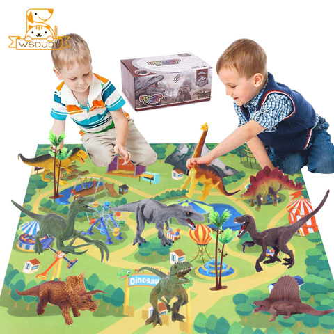 Tapis de jeu monde de dinosaures pour enfants, jouets pour bébés, tyrannosaure Rex Spinosaurus stegosaure Triceratops, figurines d'animaux, cadeau sympa ► Photo 1/6