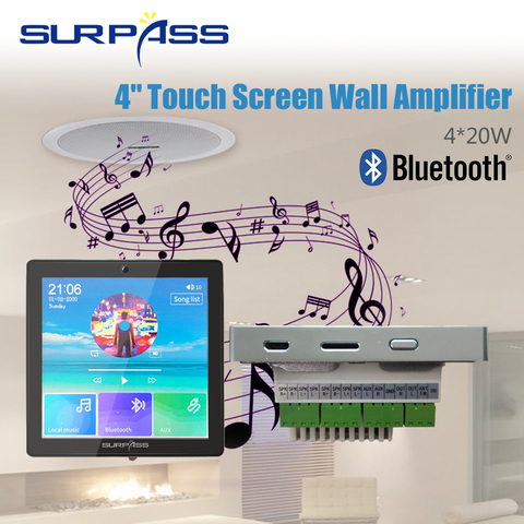 Smart Home Audio multifonction écran tactile sans fil Bluetooth petite carte stéréo Hifi dans l'amplificateur mural 4 pouces avec USB et TF ► Photo 1/6