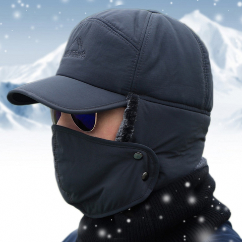 Hiver fourrure chaud coupe-vent chapeau hommes femmes Lei Feng casquette Bomber fausse fourrure oreille rabat casquette noir Ski Trooper trappeur froid Anti-neige casquette ► Photo 1/6