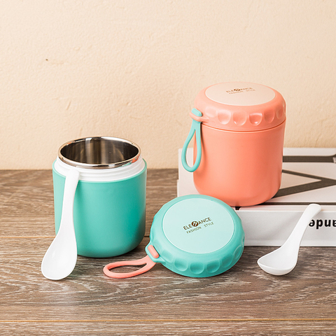 Mini boîte à déjeuner thermique, récipient alimentaire avec cuillère, tasse à soupe sous vide en acier inoxydable, boîte à déjeuner isolée taza desayuno portatil ► Photo 1/6