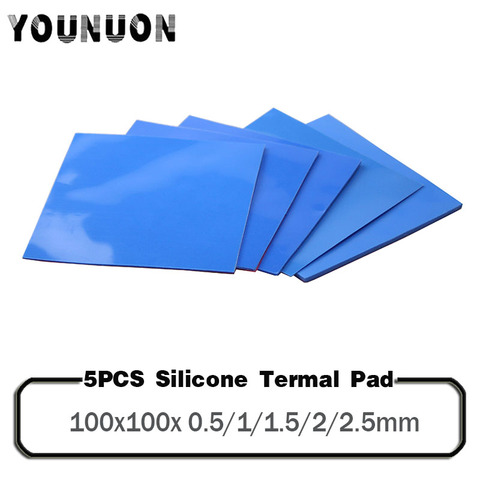 5 pièces 100x100mm 0.5mm 1mm 1.5mm 2mm 2.5mm épaisseur coussin thermique dissipateur thermique pour processeur refroidissement coussin en Silicone conducteur ► Photo 1/6