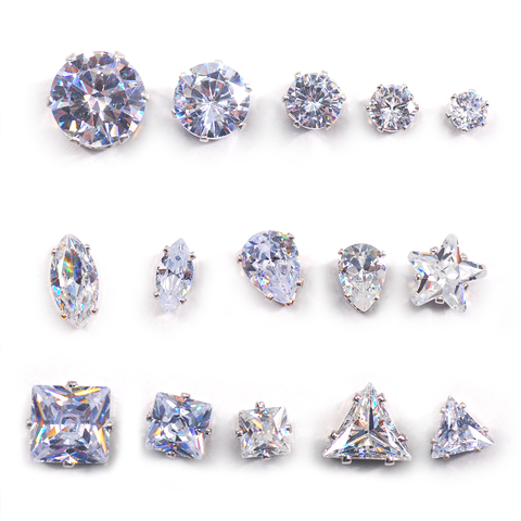 Perles rondes et carrées en cristal | Cristal clair, coupe AAA + cubique, perles cousues à une seule griffe, accessoires de bijoux de danse ► Photo 1/6
