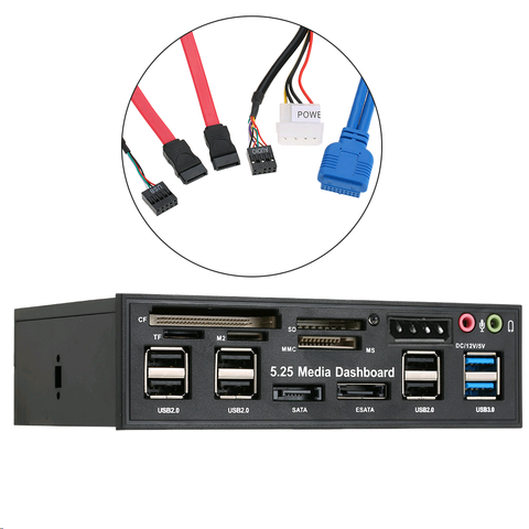 Lecteur de cartes multifonctions, USB 3.0, panneau avant, Hub eSATA, Port SATA, lecteur de cartes interne, PC, panneau avant, Audio ► Photo 1/6