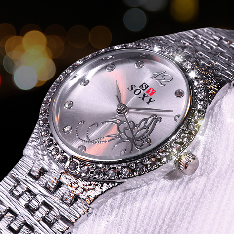 Montre-Bracelet de luxe en cristal Quartz pour femmes, pour femmes, or/argent, collection décontracté ► Photo 1/6