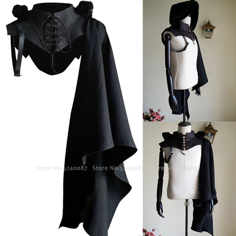 Hommes gothique chevalier à manches simples châle armure médiévale Viking Pirate cape à capuche Capes soldat hauts fête Anime Cosplay Costumes ► Photo 1/6