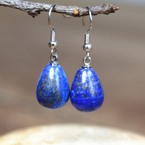 Boucles d'oreilles en pierre naturelle Lapis Lazuli pour femmes, boucles d'oreilles fantaisie, goutte d'eau, élégantes, bijoux audacieux, cadeaux de livraison ► Photo 1/5