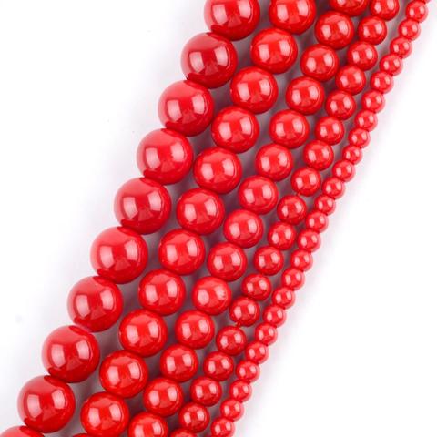 Perles rondes en pierre naturelle, en corail rouge foncé, pour la fabrication de bijoux, taille de 4 à 12mm, Bracelet à faire soi-même, 15 pouces, vente en gros ► Photo 1/6