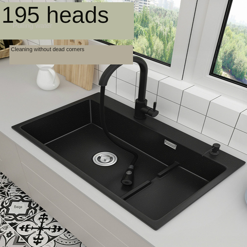 Evier Quartz simple cuve cuisine noir potager lavabo sous la Table evier arrière cuisine granit noir ► Photo 1/5