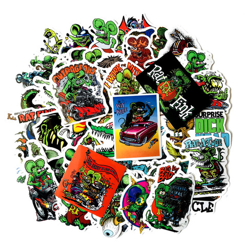 50pcs Rat Fink Autocollants Ratfink Autocollant DE Voiture EN PVC Pour planche à roulettes valise réfrigérateur moto Autocollant horreur ► Photo 1/5