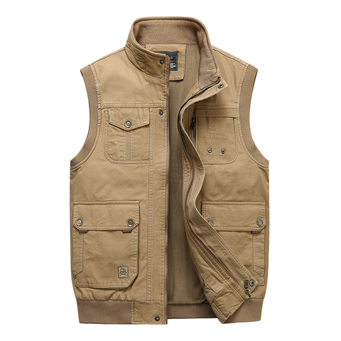 Gilets en coton multi-poches pour hommes, grande taille, vestes sans manches, gilets de pêche, photographie, col, printemps automne, XL-5XL ► Photo 1/6