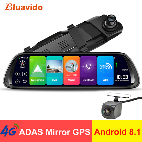 Bluavido – caméra de tableau de bord avec rétroviseur pour voiture, enregistreur vidéo automatique, 4G, ADAS, Android 8.1, 10 pouces, IPS, GPS FHD 1080P, DVR, vision nocturne, WiFi ► Photo 1/1