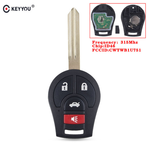 KEYYOU – clé télécommande avec puce ID46, 2008 Mhz, pour voiture Nissan Rogue Versa Tiida (2009, 2010, 2012, 2013, 2014, 2015, 2016, 315) ► Photo 1/6