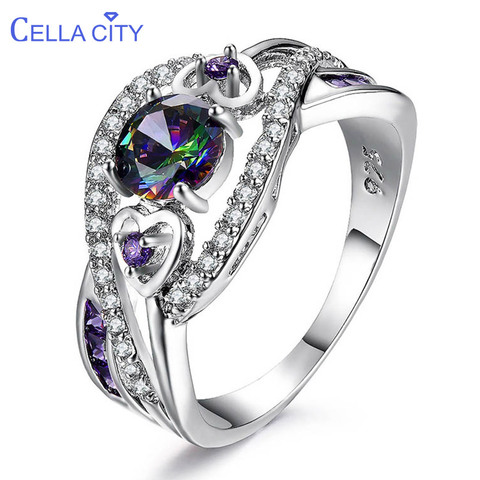 Cellity-bague en pierres précieuses pour femmes, argent 925, bijou fin, rond, aigue-marine, topaze, Zircon, vente en gros, cadeau Size5-10 ► Photo 1/6