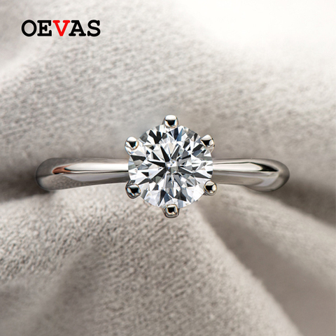 OEVAS Real 1 Carat D couleur Moissanite anneaux de mariage pour les femmes de haute qualité 18K couleur or blanc 100% 925 bijoux en argent Sterling ► Photo 1/1