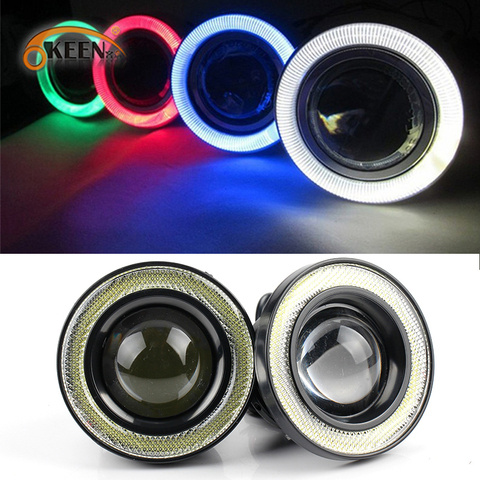 2 phares antibrouillard universels 12V COB LED DRL, lumière de conduite blanc bleu rose jaune vert rouge yeux d'ange 2.5 