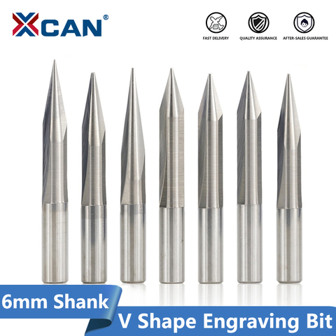 XCAN – embout de gravure CNC, 1 pièce, tige de 6mm, 15/20/25/30 degrés, extrémité en forme de V, 0.3-1.0mm, 2 cannelures, bois, PVC, acrylique ► Photo 1/6