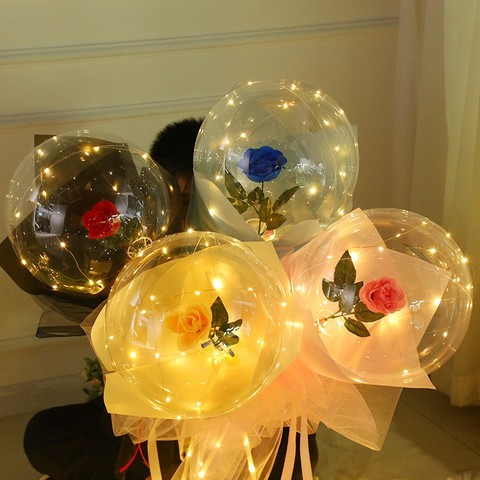 LED ballon lumineux Rose Bouquet Transparent Bobo balle Rose saint valentin cadeau anniversaire fête de mariage décoration ballons ► Photo 1/6
