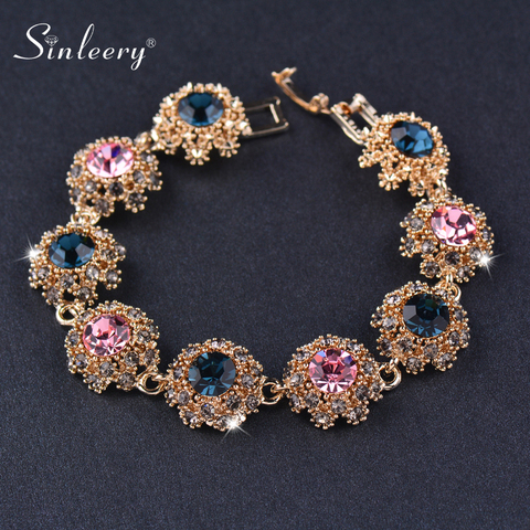 SINLEERY Vintage zircon cubique fleur Bracelet Antique or couleur chaîne Bracelet creux pour les femmes bijoux SL441 SSP ► Photo 1/6