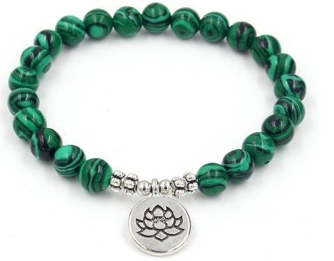 8mm vj3 élastique ajusté Charme pierre naturelle Lotus vie arbre Bouddha tête malachite Charme Chakra Guérison Reiki Bracelet ► Photo 1/1