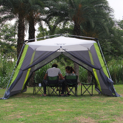 Tente de Camping en aluminium ultralégère automatique pour 5 à 8 personnes, grand gazébo, abri solaire, anti-moustiques, 300x300x210CM ► Photo 1/5