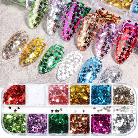 Mélange de paillettes 3D étoiles pour ongles, cœur doré, décorations Nail Art, bijoux de manucure de noël, TRCX ► Photo 1/6