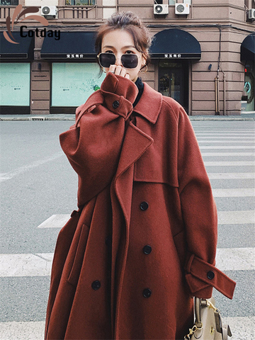 Cotday – manteau en laine mélangé pour femme, vêtement ample, élégant, chaud, Style anglais, automne-hiver, 2022 ► Photo 1/6