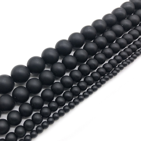 Perles en pierre naturelle Agates noires polies mates, Onyx, pour la fabrication de bijoux, verre à faire soi-même bracelets, 4, 6, 8, 10, 12mm ► Photo 1/6