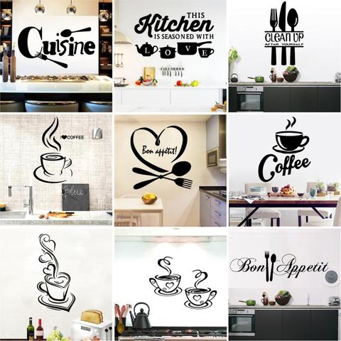 Stickers muraux en vinyle café Cuisine | Stickers muraux pour Cuisine salle de Cuisine, accessoires de décoration de maison, papier peint de décor Mural ► Photo 1/6