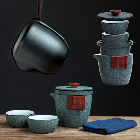 LUWU – théière en céramique gaiwan avec 2 tasses, service à thé de voyage portable avec sac de voyage ► Photo 1/6