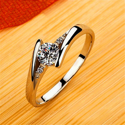 Mignon femme petit rond Zircon pierre anneau Vintage couleur argent bijoux de mariage promesse cristal bagues de fiançailles pour les femmes ► Photo 1/6