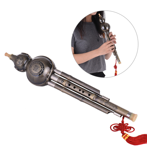 Hulusi – flûte traditionnelle chinoise à clé C en bambou, Instrument à vent, gourde Cucurbit, flûte ethnique en aluminium, plaqué cuivre ► Photo 1/1