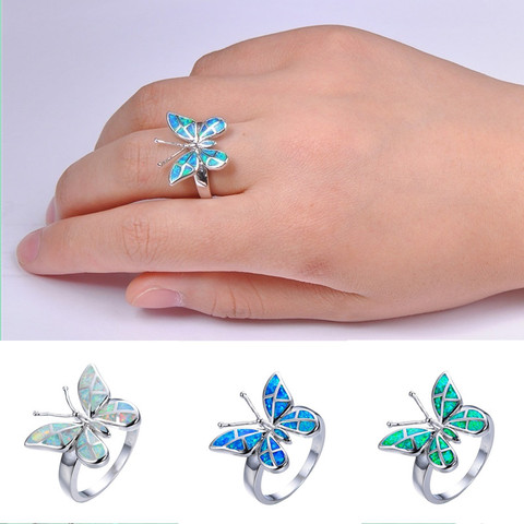 FDLK mignon papillon Animal Design anneau Imitation bleu feu opale anneau pour femmes accessoires bijoux bohème déclaration fille cadeau ► Photo 1/6