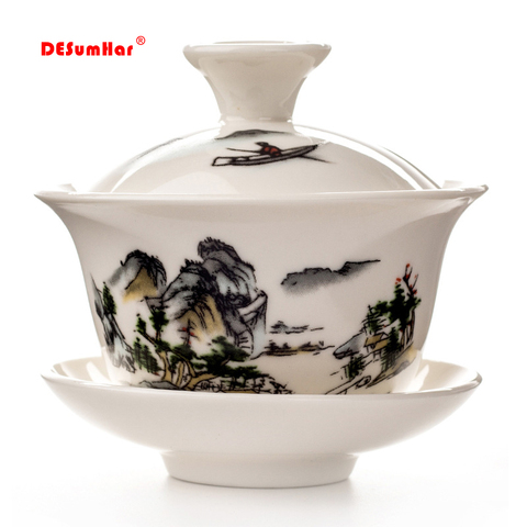 Ensemble de thé peint à la main de la chine, ensemble de pot de porcelaine de thé de gaiwan de porcelaine blanche de haute qualité de Dehua pour la bouilloire belle et facile de voyage ► Photo 1/6