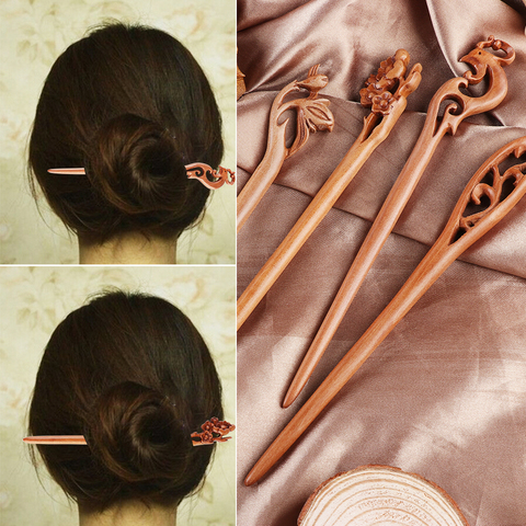 1PC chinois rétro Style pêche bois sculpté épingle à cheveux à la main évider bâton de cheveux épingle à cheveux outils de coiffure accessoires de cheveux ► Photo 1/6