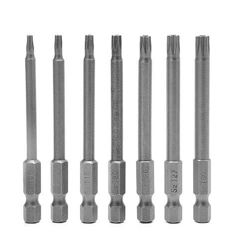 7 pièces/ensemble 75mm T8/T10/T15/T20/T25//T27/T30 tournevis magnétique Torx 1/4 pouces tige hexagonale ► Photo 1/6