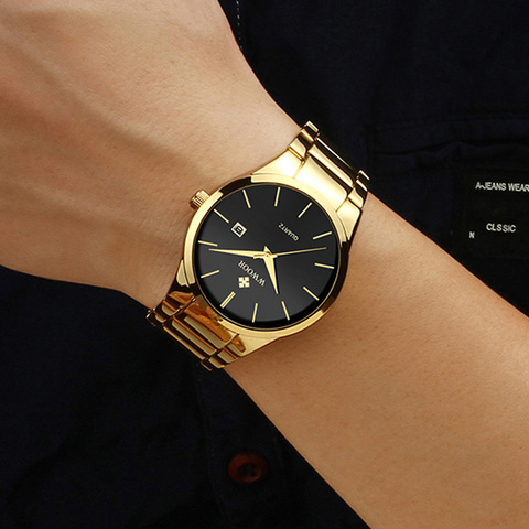 WWOOR – montre-bracelet étanche pour hommes, Style Simple, Quartz, acier inoxydable, marque de luxe, or, noir ► Photo 1/6