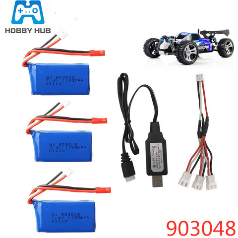 Batterie Lipo pour jouets Wltoys A949 A959 A969 A979 K929 7.4V 1100mah 903048 25c, batterie pour hélicoptère RC, avion, voitures, bateaux ► Photo 1/6