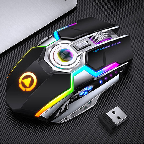 Souris de jeu sans fil Rechargeable, 1600 DPI, silencieuse, ergonomique, 7 touches, rétroéclairage LED RGB, 2.4G, USB, pour ordinateur portable ► Photo 1/6