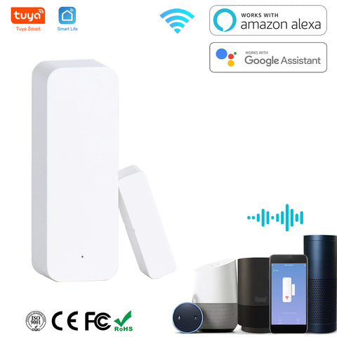 Capteur de porte fenêtre, Contact d'ouverture/fermeture, tuya, application WiFi, télécommande, Compatible avec Alexa et Google Assistant ► Photo 1/6