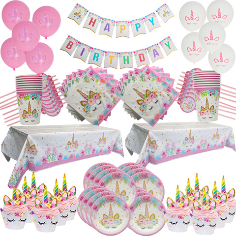 Licorne fête fournitures vaisselle jetable Kit Table assiette en papier serviette tasse enfants anniversaire décor enfants événement fête fournitures ► Photo 1/6