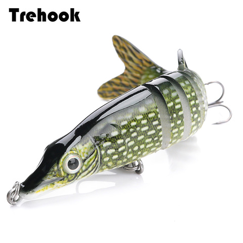 TREHOOK – leurre rigide composé de plusieurs sections articulées, appât artificiel de type wobbler idéal pour la pêche au brochet, Crankbait, 10cm/12.5cm ► Photo 1/6