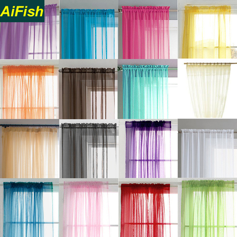 Rideau de fenêtre en Tulle multicolore, simple, couleur unie, pour porte française, pour salon, balcon, 5 ► Photo 1/6